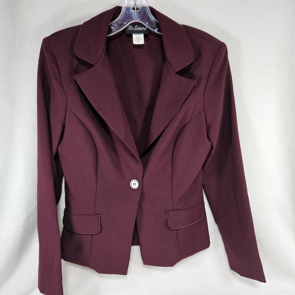 Be Smart Maroon Unlined‎ Dress Blazer Women's Size 7/8 Workwear, Classic, Biz